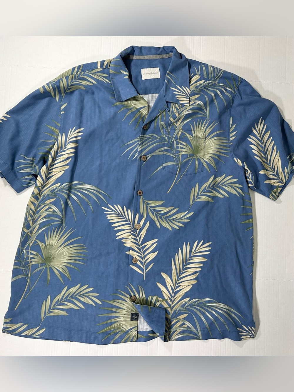 Tommy Bahama Blue Palm-Print Short Sleeve Button-Down Hawaiian Camp Shirt
